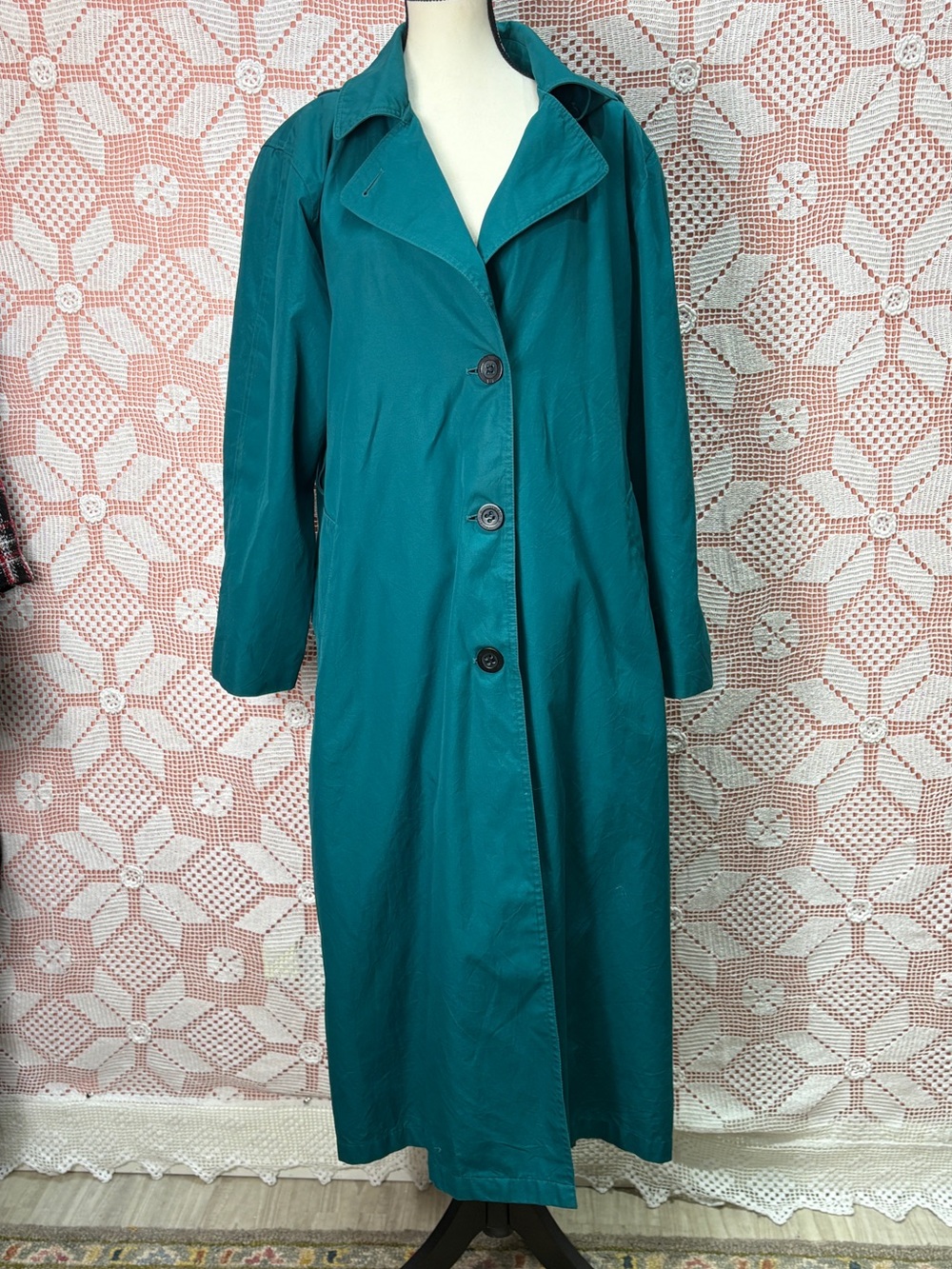 Vintage Teal Longline Trench Coat – Size 12